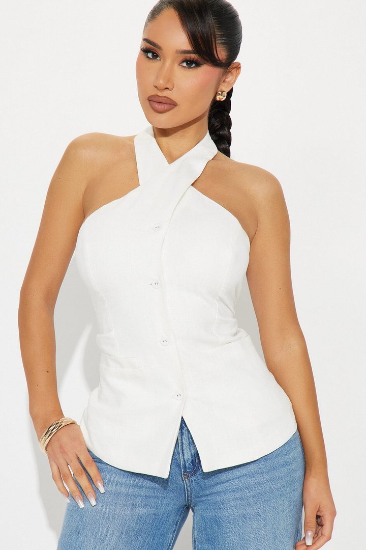 No Small Talk Linen Vest - Ivory