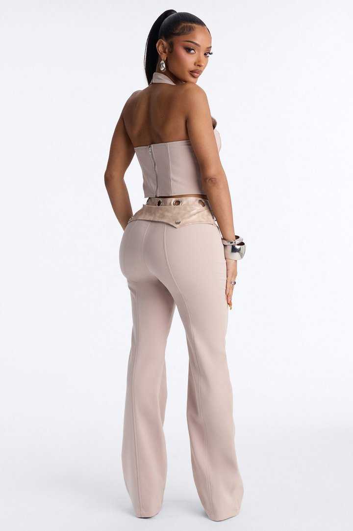 Gianna Halter Grommet Pant Set - Taupe