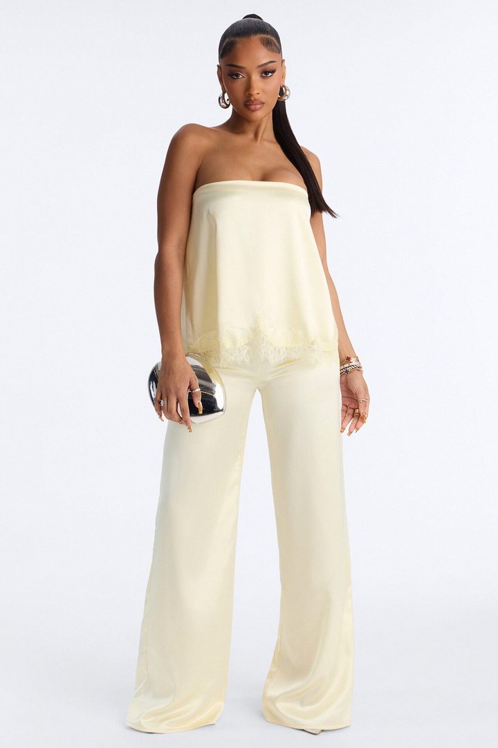 Kierra Satin Strapless Wide Leg Jumpsuit - Yellow