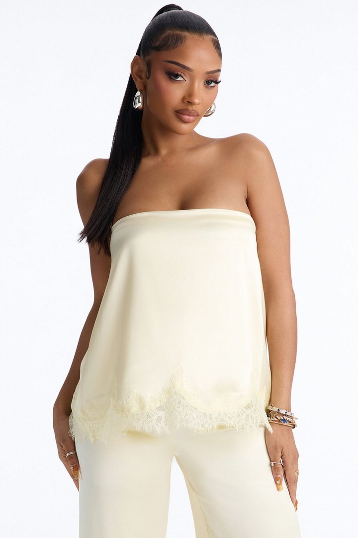 Kierra Satin Strapless Wide Leg Jumpsuit - Yellow