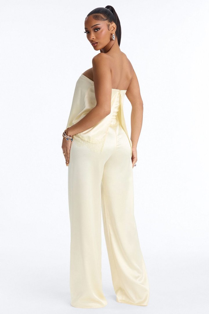 Kierra Satin Strapless Wide Leg Jumpsuit - Yellow