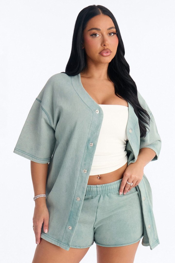Maya Washed Oversized Shirt - Sage