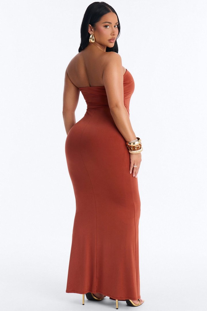 In The Moment Strapless Maxi Dress - Rust