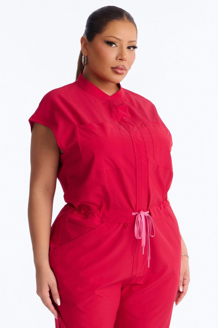 Ready Next Shift Stretch Scrub Jumpsuit - Red