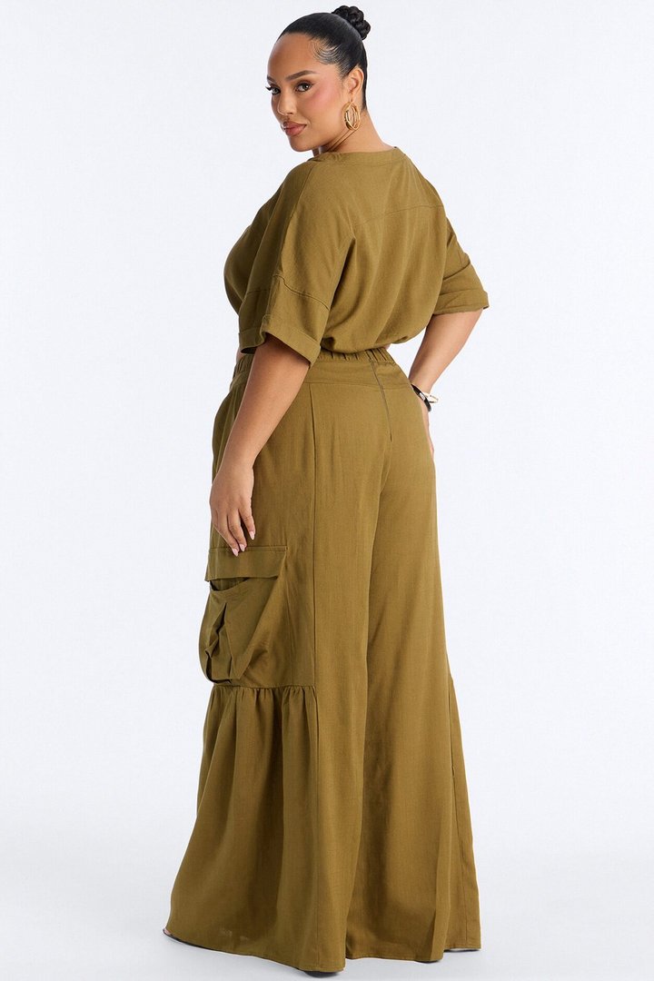 Lulu Wide Leg Pant Set - Olive