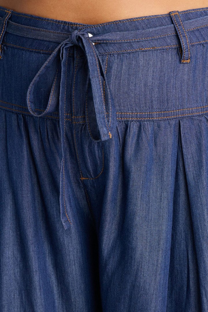 Golden Hour Chambray Tie Waist Pant 33″ - Dark Wash