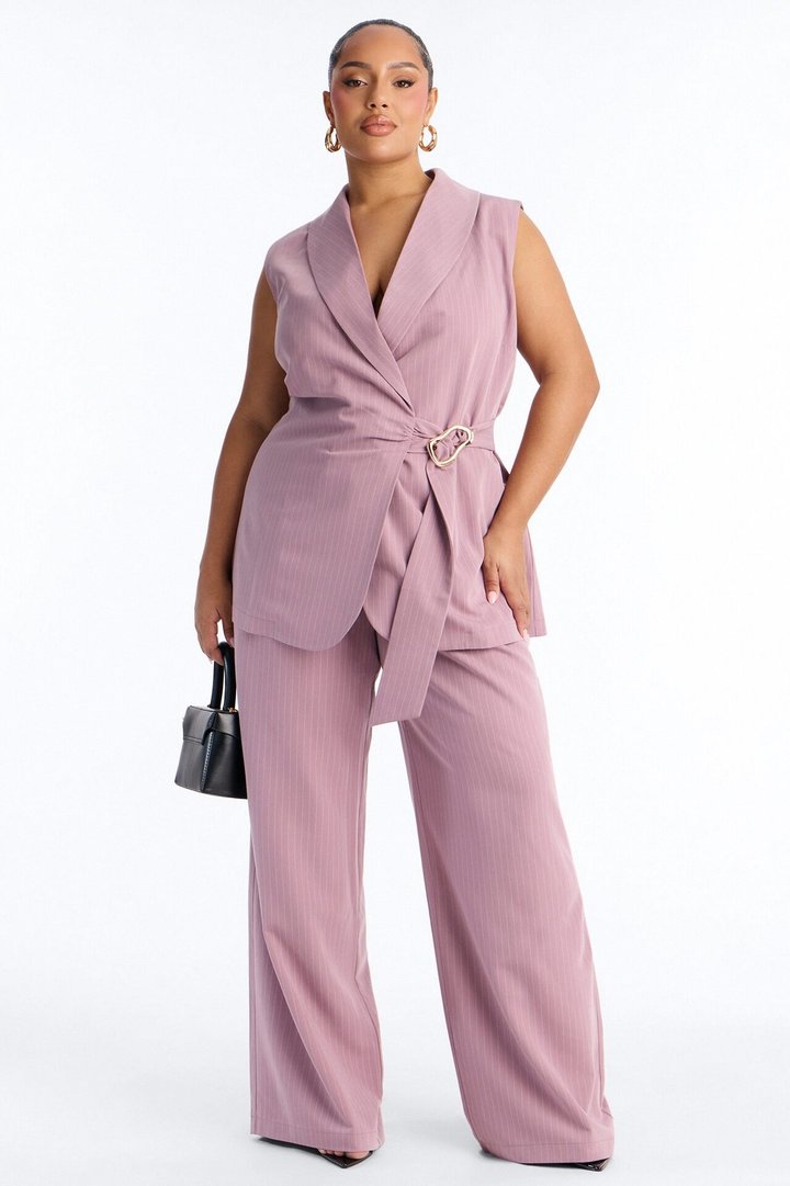 Caroline Pinstripe Vest Pant Set - Mauve
