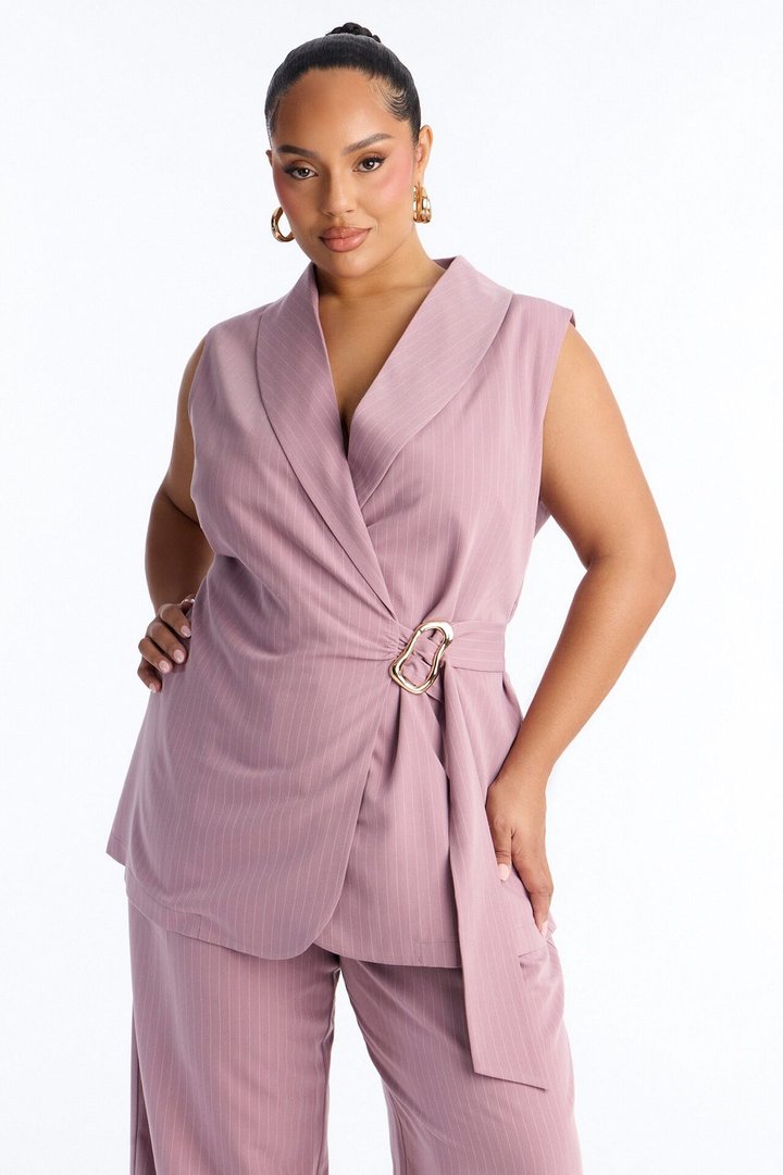 Caroline Pinstripe Vest Pant Set - Mauve