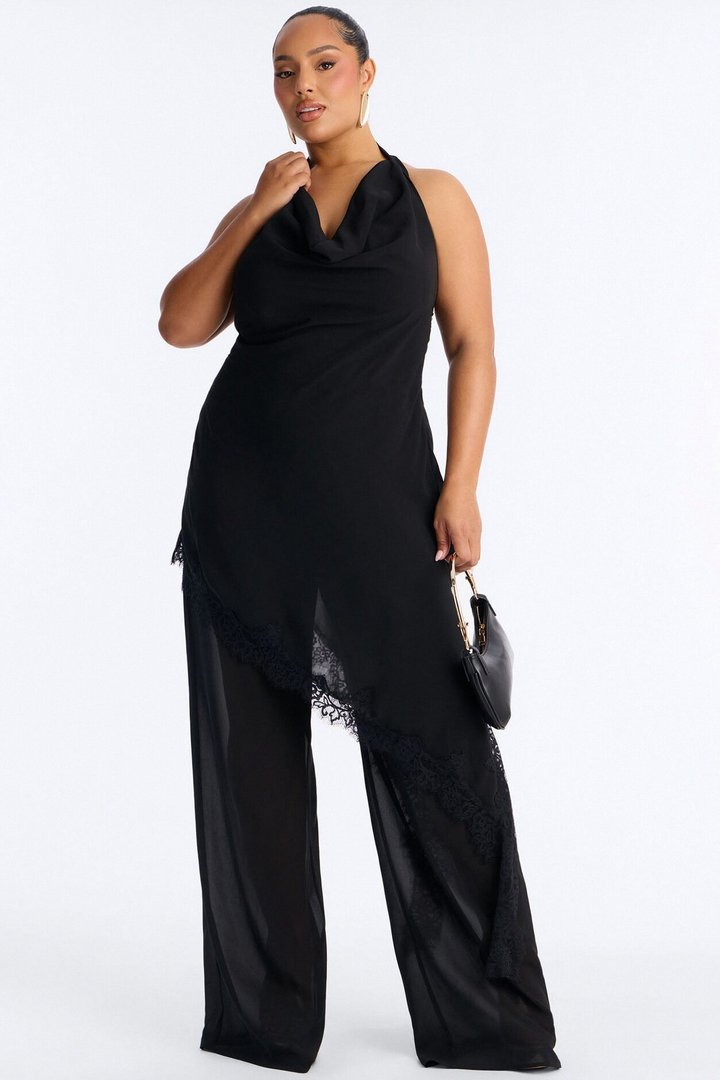 Gia Asymmetrical Lace Jumpsuit - Black