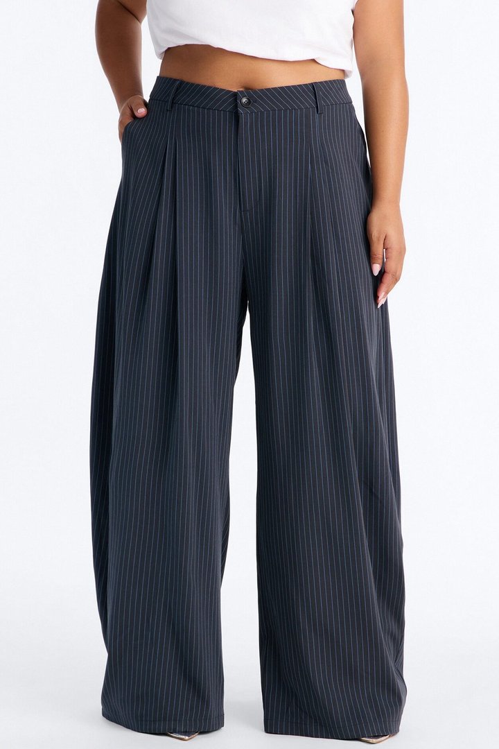 Run This Office Pinstripe Barrel Leg Pant 33″ - Navy