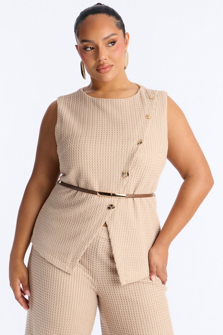 Ellie Belted Vest Pant Set - Taupe
