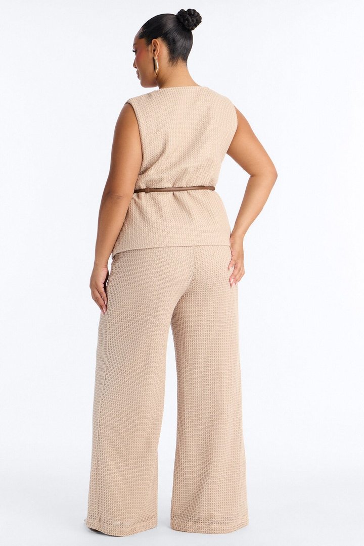 Ellie Belted Vest Pant Set - Taupe