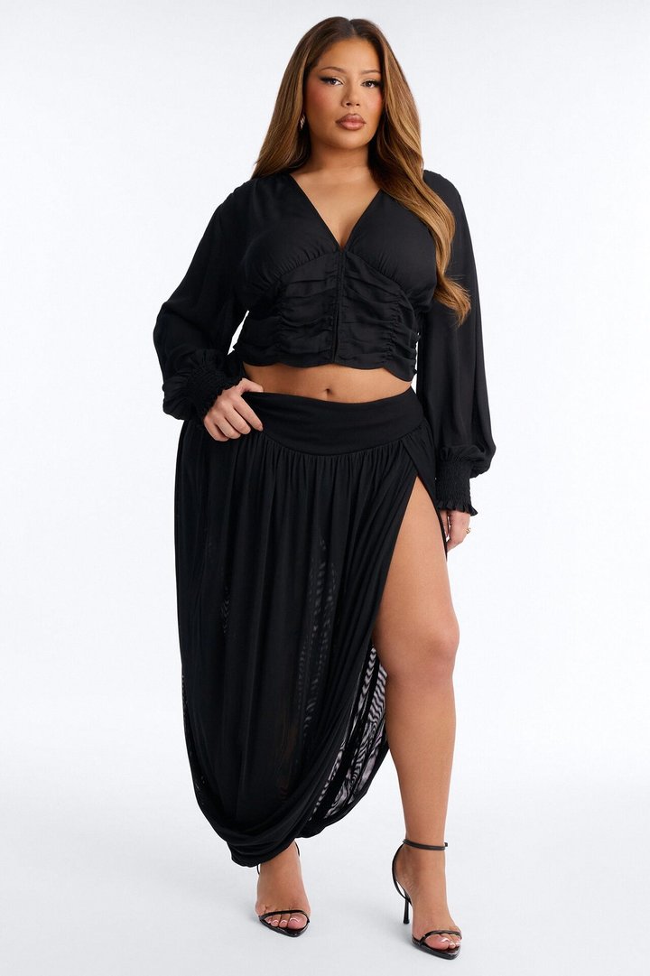 Gaia Draped Mesh Maxi Skirt - Black
