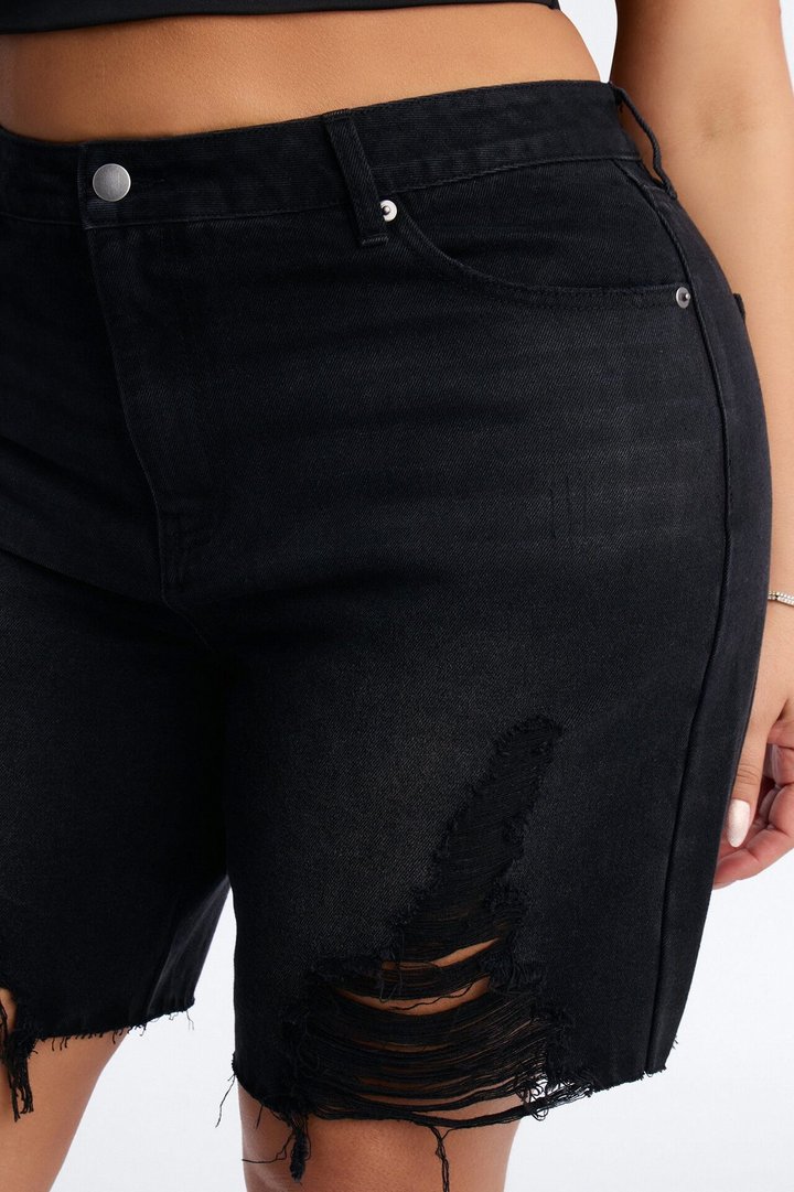 Wild And Free Non Stretch Denim Bermuda Shorts - Black