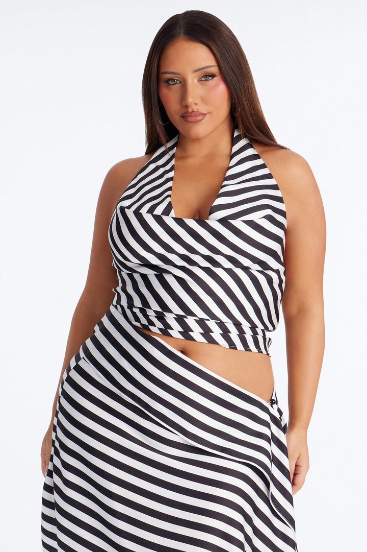 Yacht Vibes Striped Skirt Set - Black/White