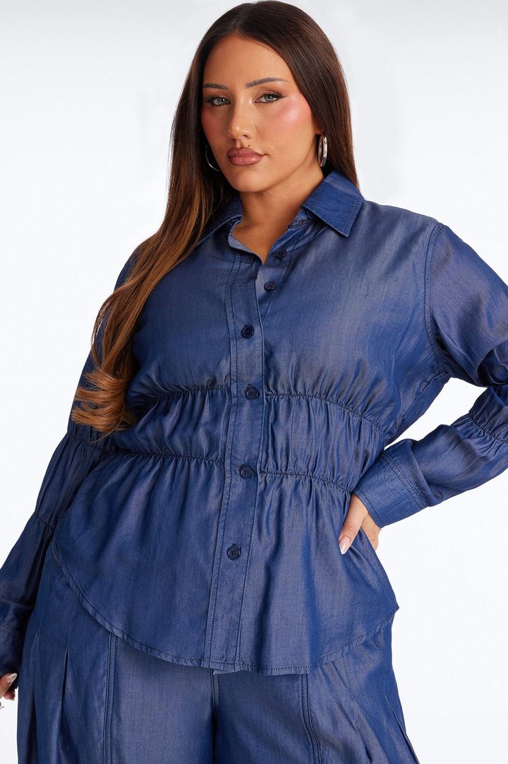 Lasting Impressions Chambray Wide Leg Pant Set - Blue