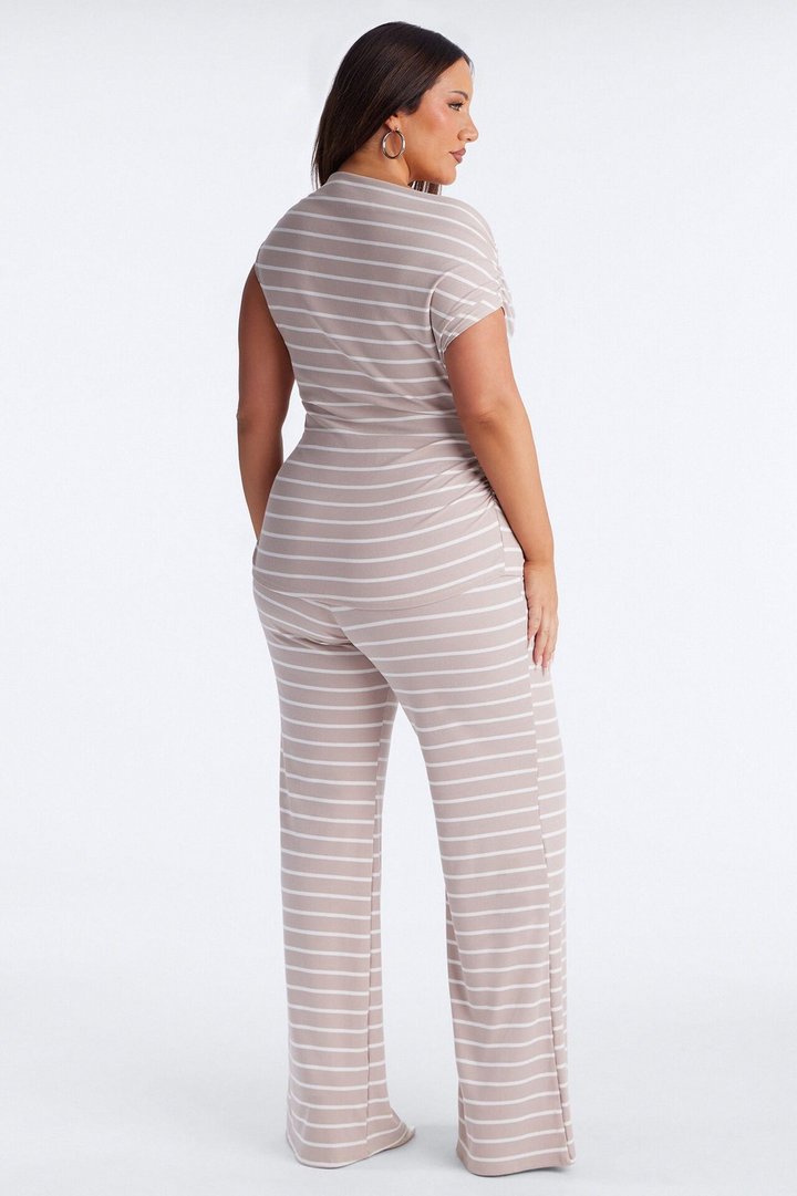 Carina Off Shoulder Ribbed Pant Set - Taupe