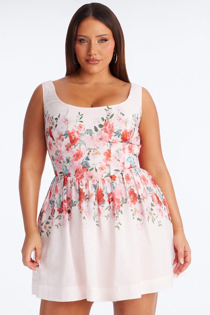 Lyra Floral Linen Mini Dress - Pink