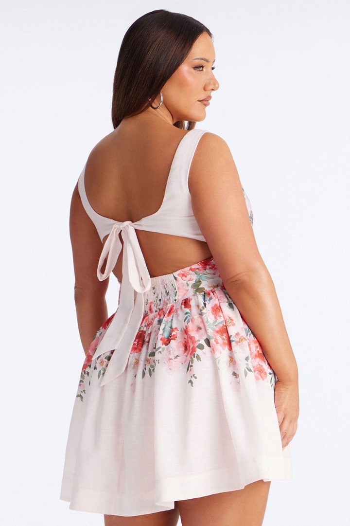 Lyra Floral Linen Mini Dress - Pink