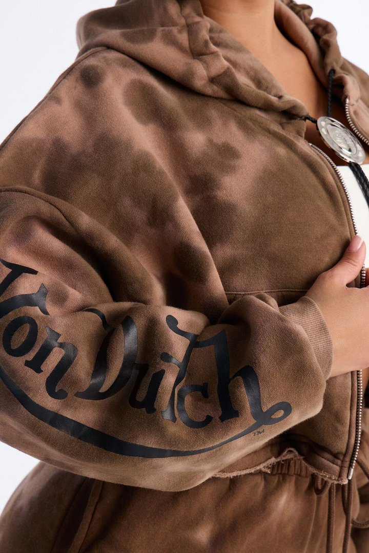 Von Dutch Ash Rider Washed Zip Up Sweatshirt - Brown Combo