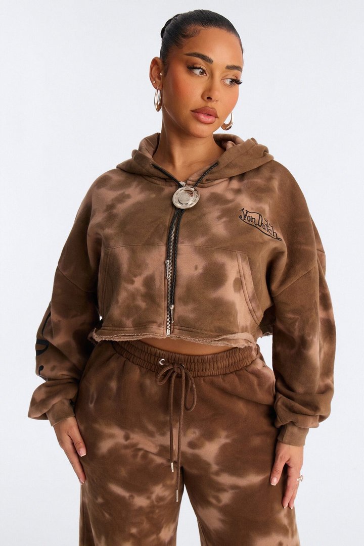 Von Dutch Ash Rider Washed Zip Up Sweatshirt - Brown Combo