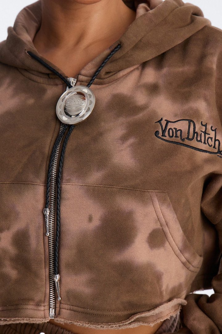 Von Dutch Ash Rider Washed Zip Up Sweatshirt - Brown Combo