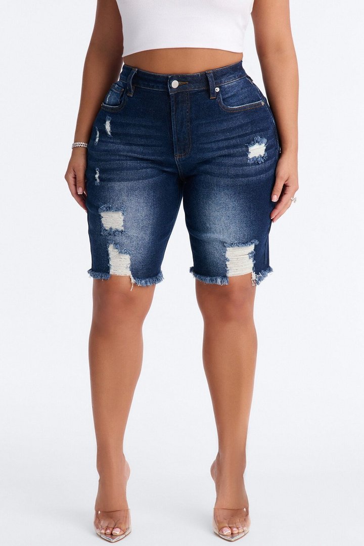 Came To Win Stretch Denim Bermuda Shorts - Dark Wash