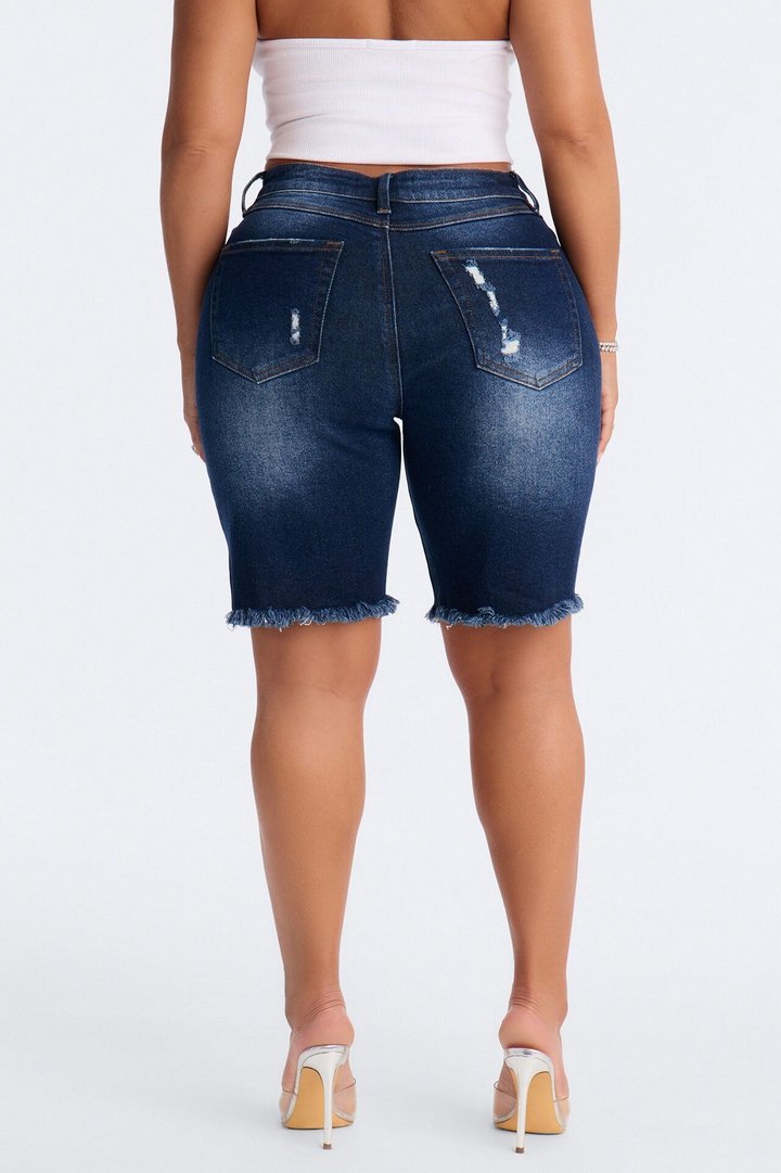 Came To Win Stretch Denim Bermuda Shorts - Dark Wash