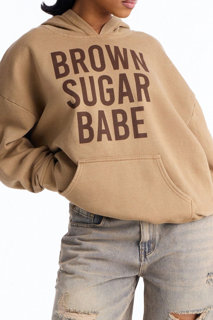 Brown Sugar Babe Fleece Washed Hoodie - Brown