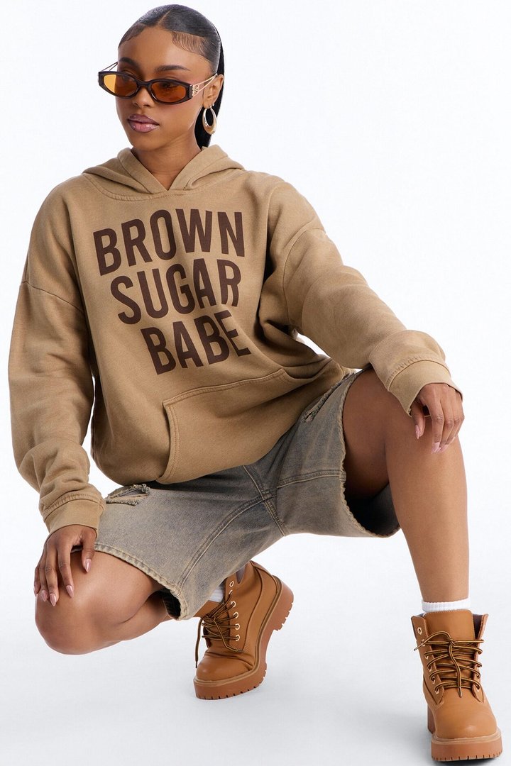 Brown Sugar Babe Fleece Washed Hoodie - Brown