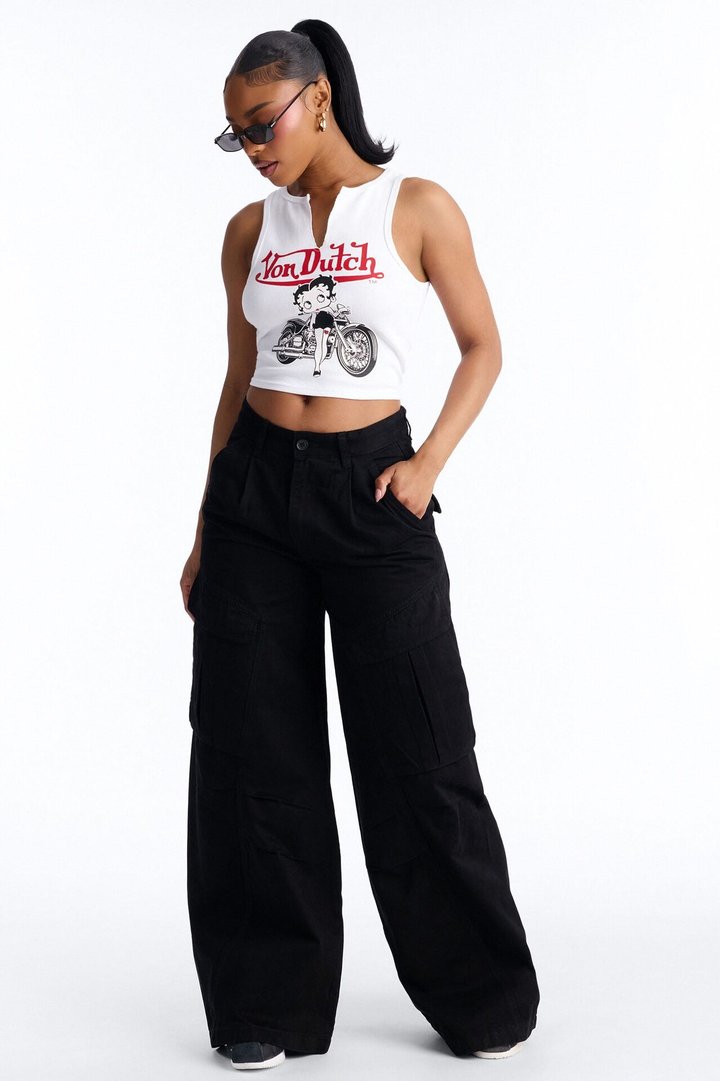 Destiny High Rise Wide Leg Cargo Pant 33″ - Black