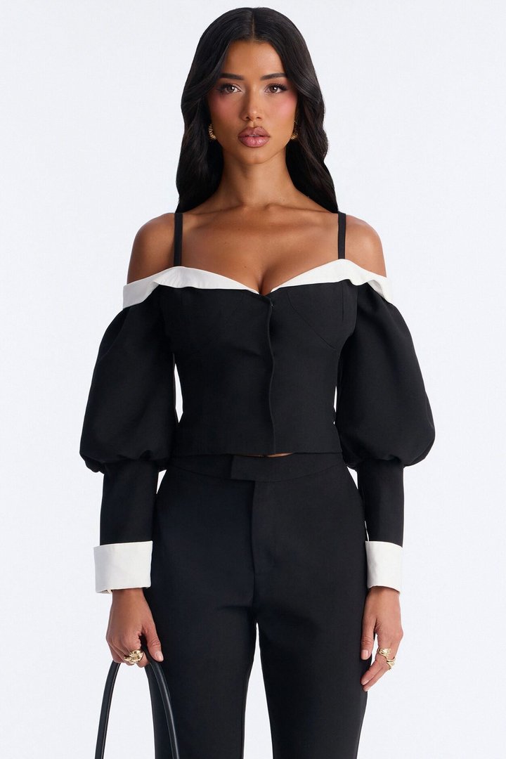 Full Bloom Long Sleeve Top - Black/White