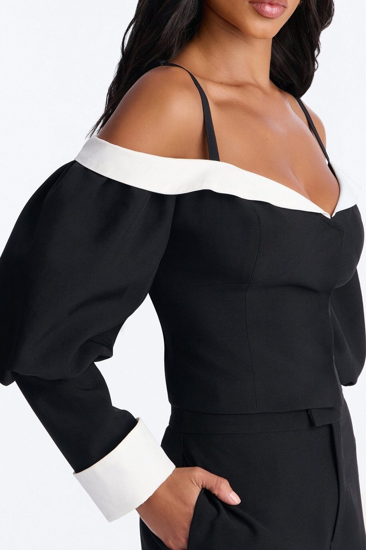 Full Bloom Long Sleeve Top - Black/White