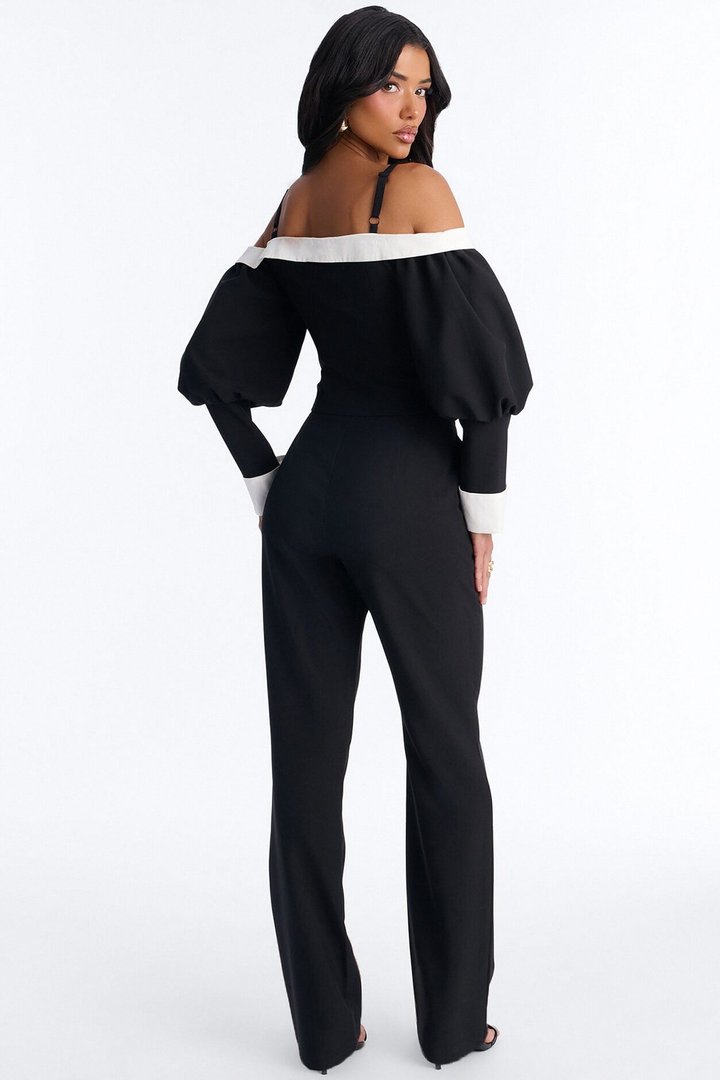 Full Bloom Long Sleeve Top - Black/White
