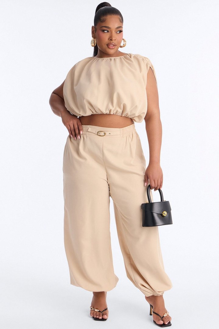 Celine Belted Balloon Pant Set - Khaki