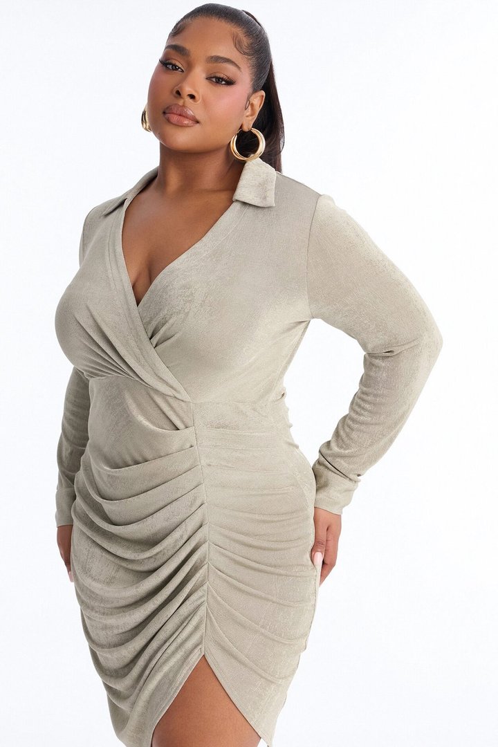 Isa Ruched Slinky Midi Dress - Sage