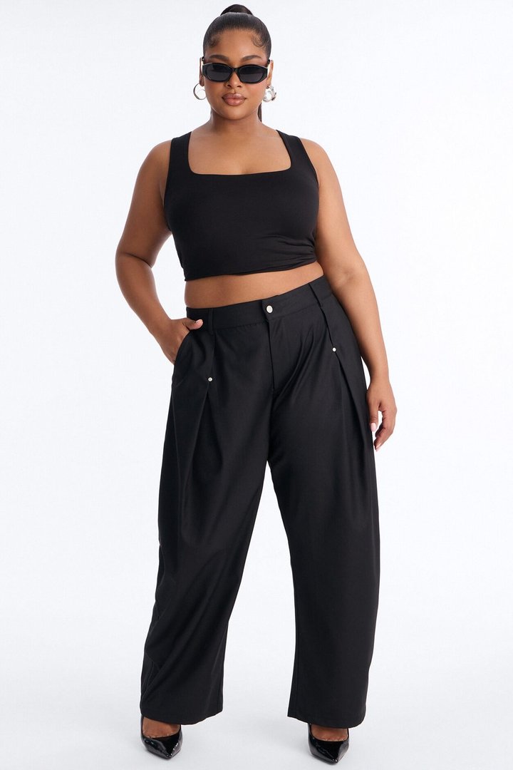 Mara High Rise Barrel Leg Twill Pant 30″ - Black