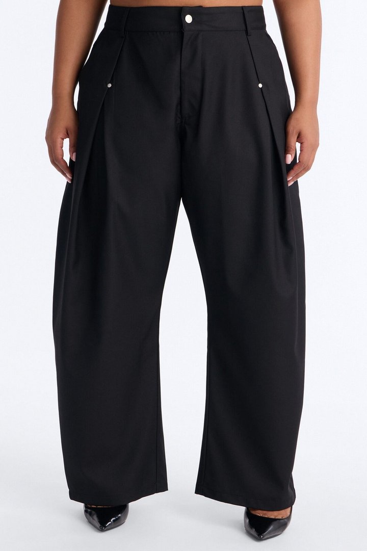 Mara High Rise Barrel Leg Twill Pant 30″ - Black