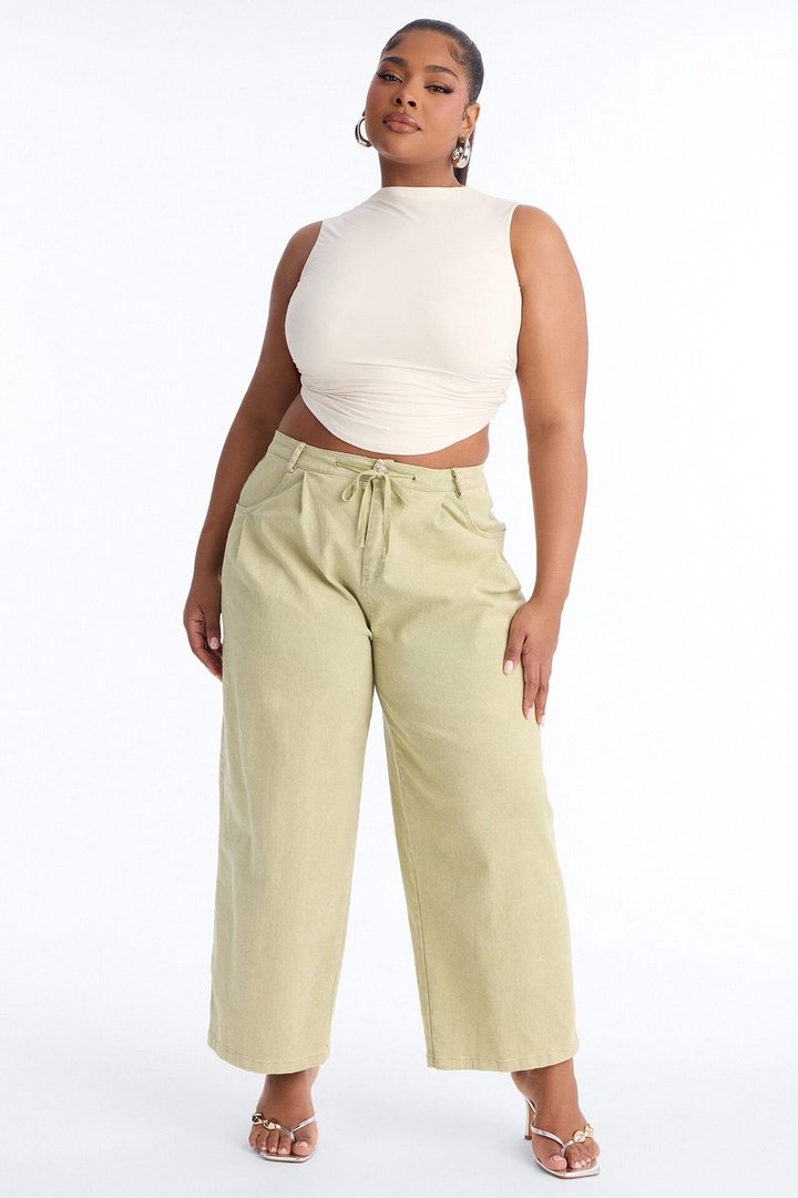 Georgie Washed Twill Barrel Leg Pant 33″ - Green