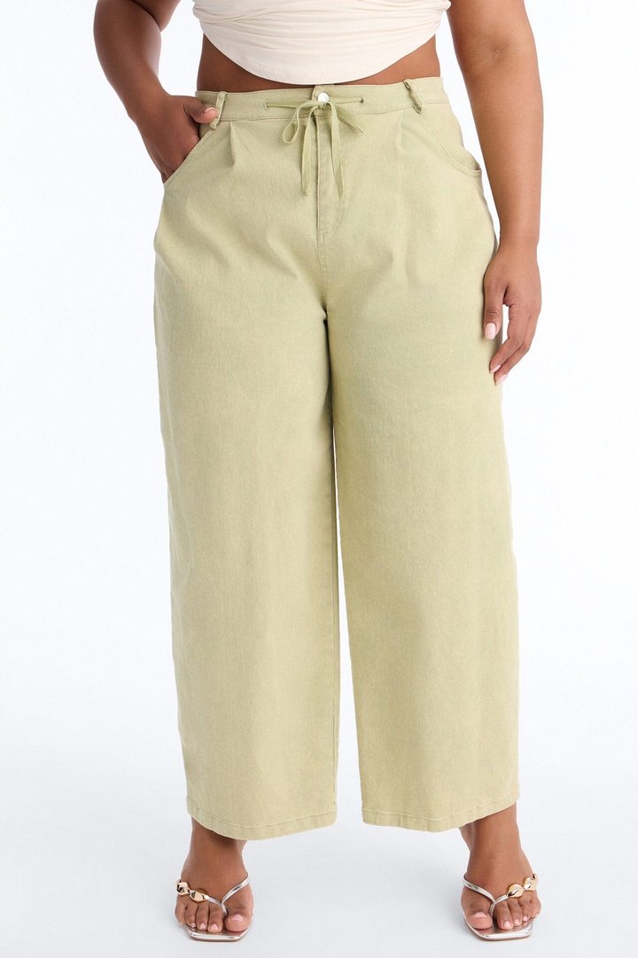 Georgie Washed Twill Barrel Leg Pant 33″ - Green