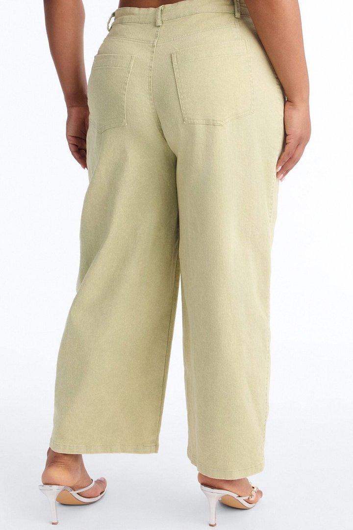 Georgie Washed Twill Barrel Leg Pant 33″ - Green