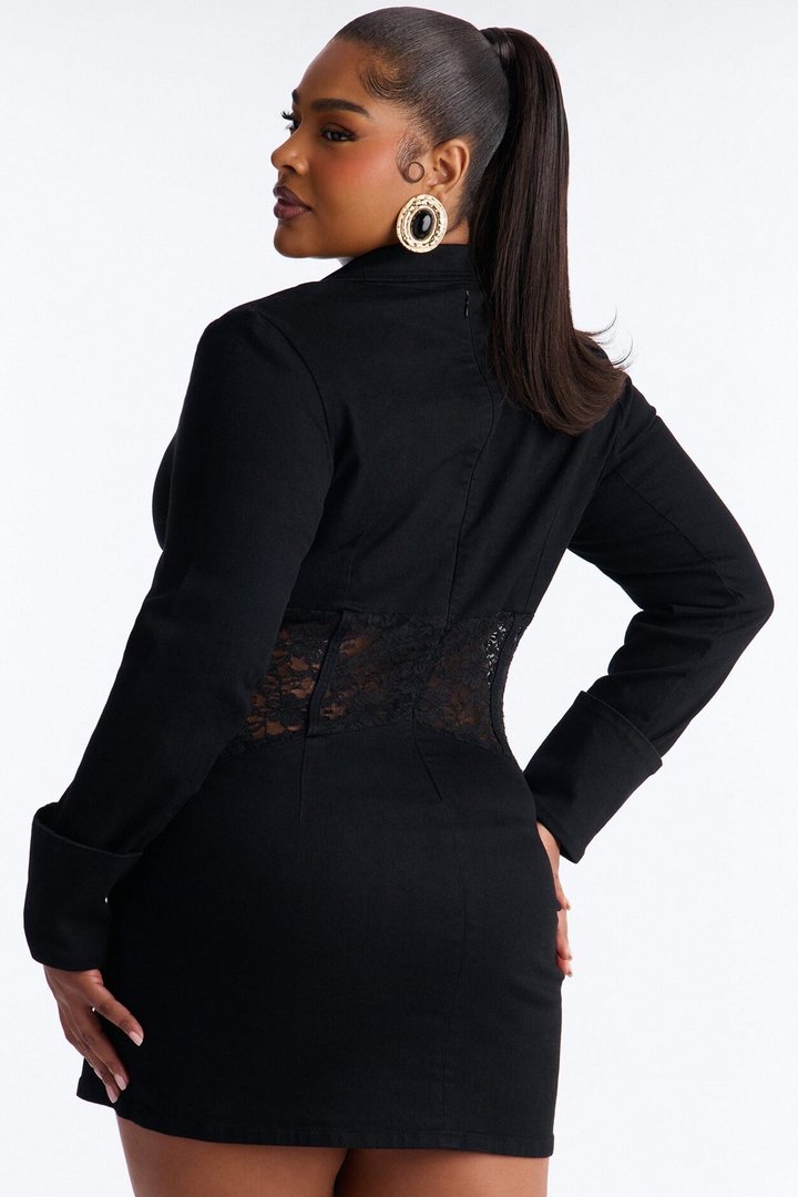 Rebecca Long Sleeve Stretch Denim Mini Dress - Black