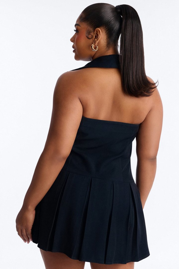 Aliza Button Up Halter Mini Dress - Navy