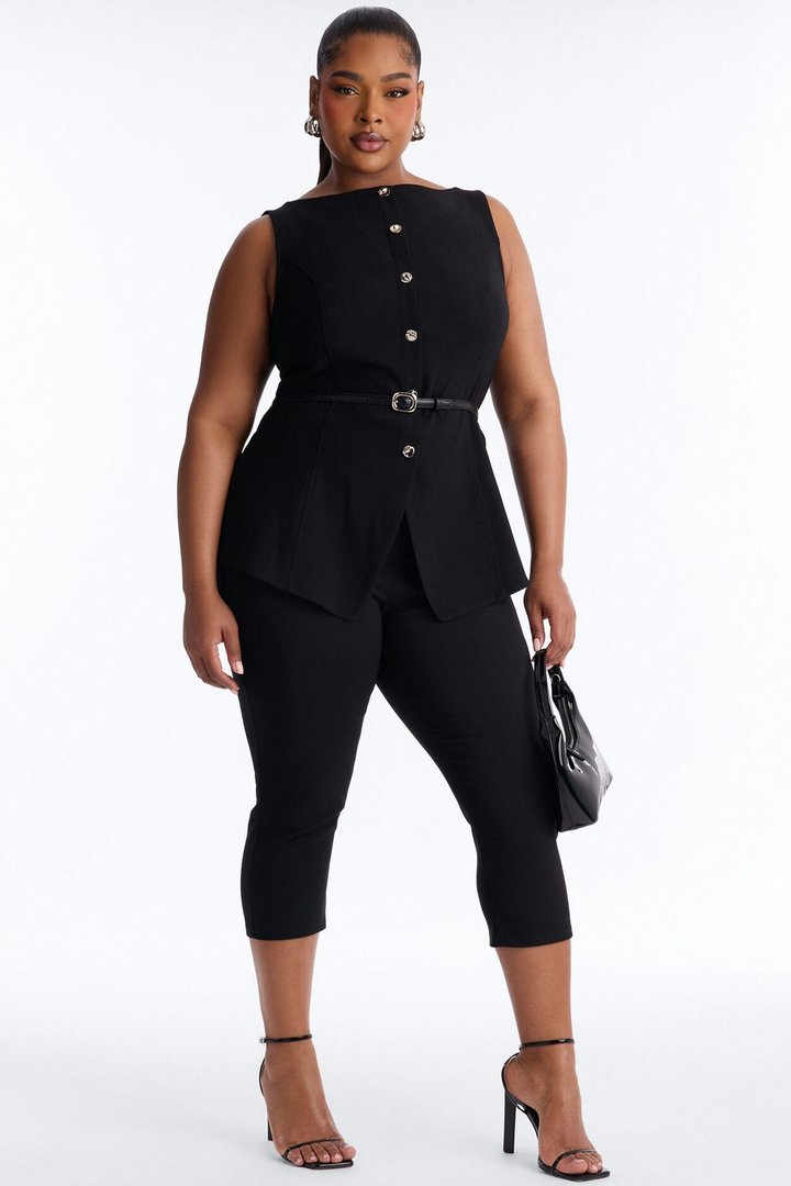 Taryn Belted Capri Jumpsuit - Black