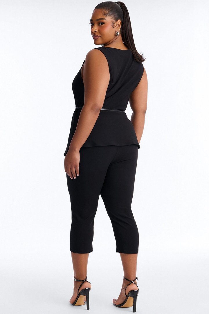 Taryn Belted Capri Jumpsuit - Black