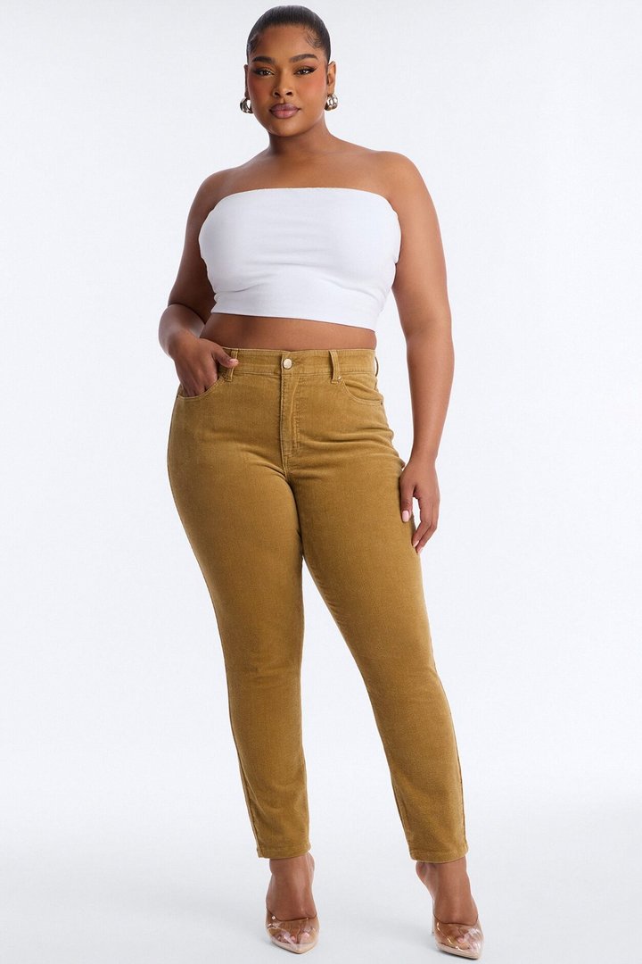 ESME CORDUROY WASHED LOW RISE PANTS - Tan
