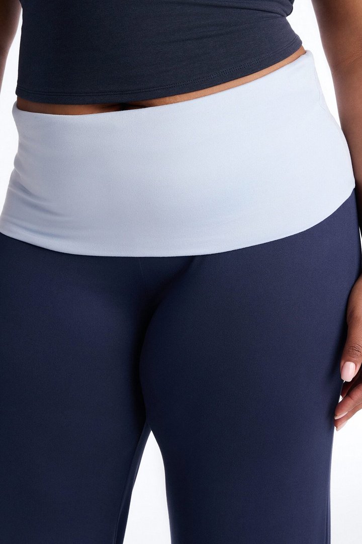 Aniyah Fold Over Flare Pant - Navy/combo