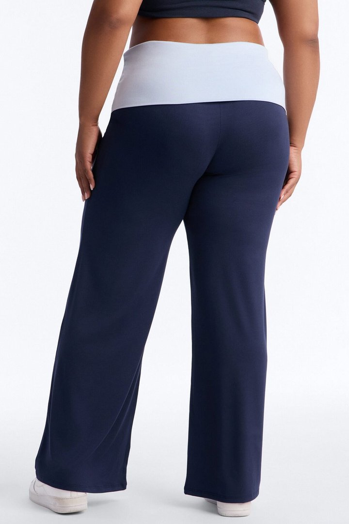 Aniyah Fold Over Flare Pant - Navy/combo