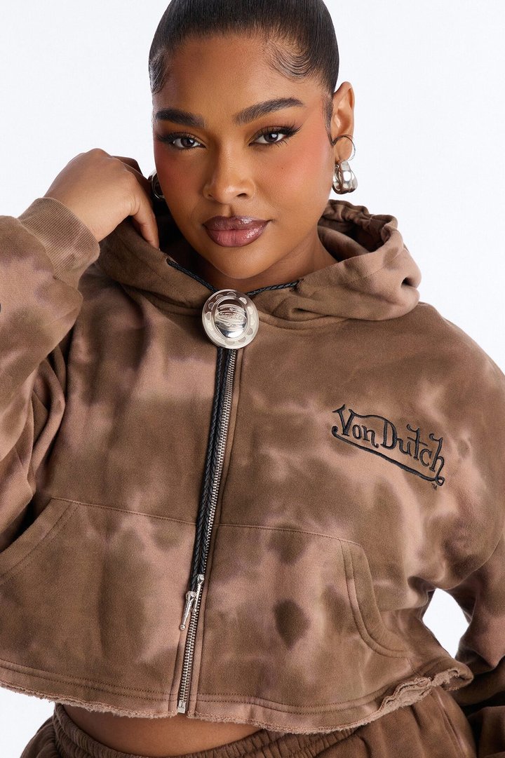 Von Dutch Ash Rider Washed Zip Up Sweatshirt - Brown Combo
