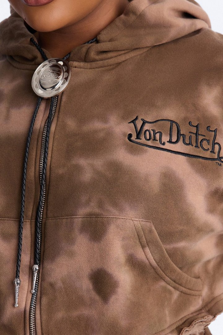 Von Dutch Ash Rider Washed Zip Up Sweatshirt - Brown Combo